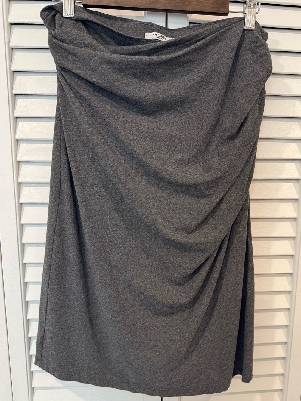 MM Lafleur Charcoal Gray Pencil Skirt with Draped Front